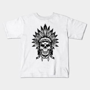 INDIAN SKULL WITH HEAD PIECE Kids T-Shirt